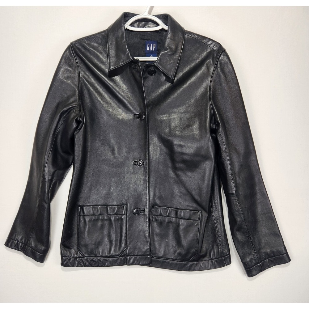 Gap Women's Patent Leather Classic Minimalist Black Jacket Size‎ S